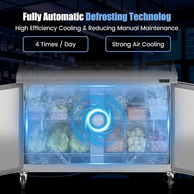 48" W Commercial Refrigerator Sandwich Salad Prep Table, Stainless Steel 2-Door - Image 6