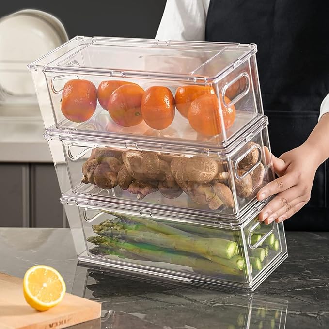 Eanpet 7Pack Clear Fridge Drawer Organizer Pull out Bins Stackable Refrigerator - Image 4