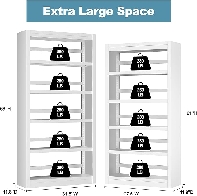 Bookshelf, 5-Tier Sturdy Bookcase, Adjustable Book Shelf, Large Capacity per - Image 3