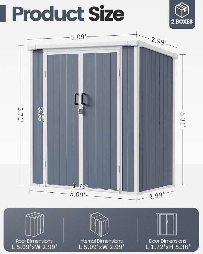 5x3 ft Outdoor Storage Shed - Image 2