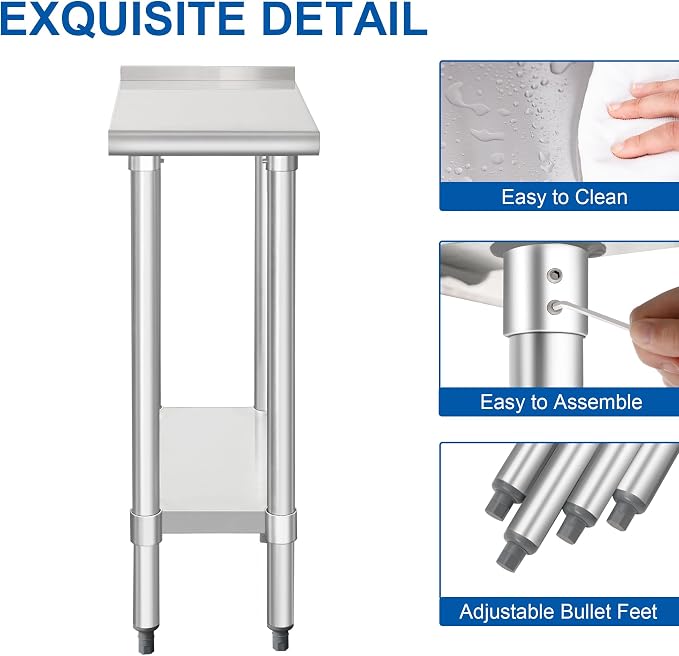 HARDURA Stainless Steel Commercial Work Table Prep Work Metal Table 24×12 Inches - Image 5