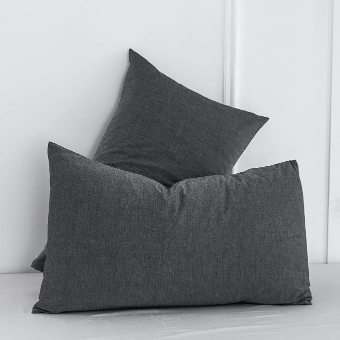 MooMee Bedding Pillowcases Pack of 2 100% Washed Cotton Linen Like Textured - Image 3