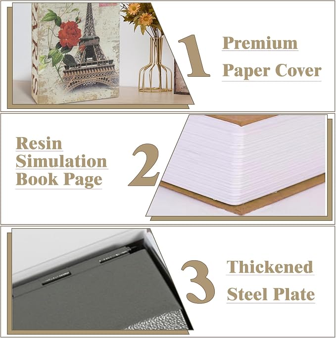 Paris Book Safe Box with Combination Lock, Diversion Safe Vintage Faux Book - Image 5