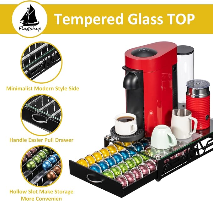 FlagShip Vertuo Pod Holder- Modern Glass Top Coffee Capsule Organizer & - Image 5