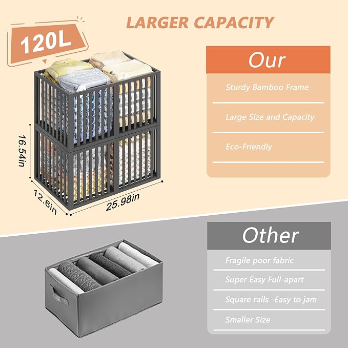 90 L Large Storage Bins, 2 Pack Clothes Storage Bins Foldable Closet Organizers - Image 8