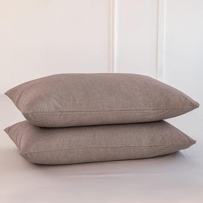 MooMee Bedding Pillowcases Pack of 2 100% Washed Cotton Linen Like Textured by MOOMEE