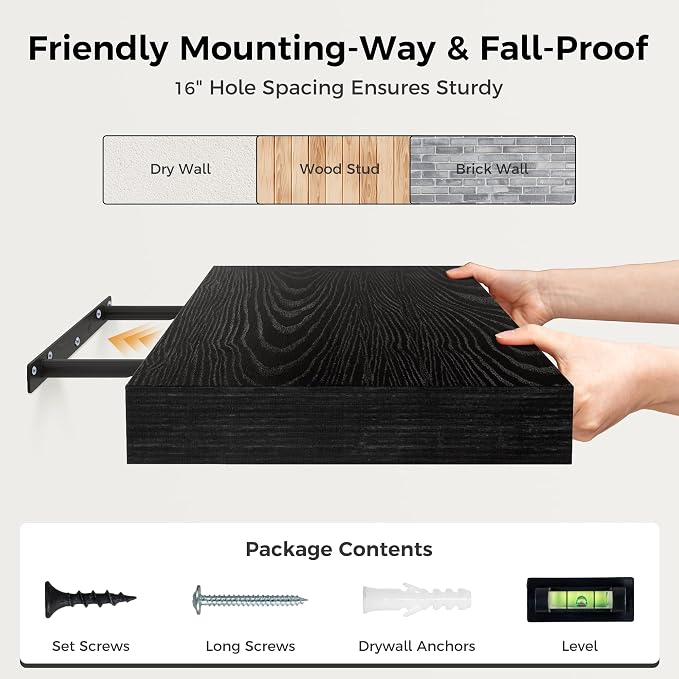 12 Inch Deep Black Floating Shelves, 24 x 12 Floating Shelf - Image 7