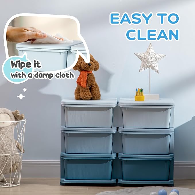 Qaba 3 Tier Kids Storage Unit, 6 Drawer Chest Toy Organizer Plastic Bins - Image 6