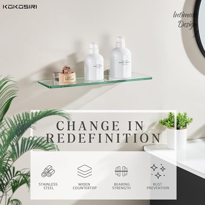 KOKOSIRI Wall Shelves Floating Bathroom Glass Shelf - Image 4