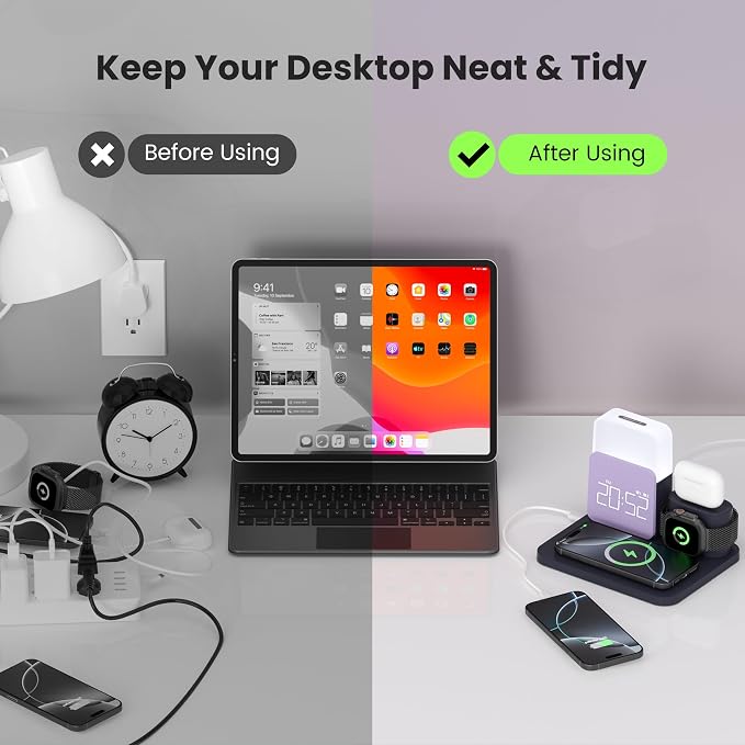 7 in 1 Wireless Charging Station, Alarm Clock - Image 4