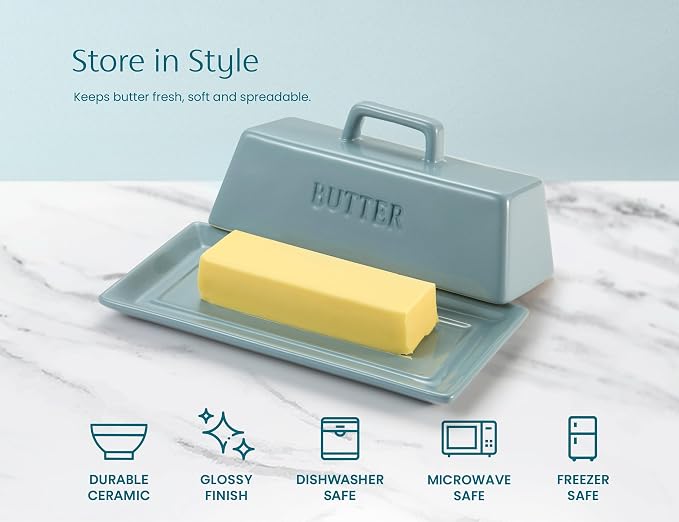Kook Ceramic Butter Dish with Lid, Kitchen Countertop Butter Keeper, Serving - Image 4