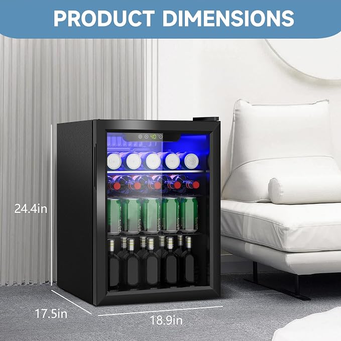 Beverage Refrigerator Cooler, 95 Can Mini Fridge Glass Door - Image 3