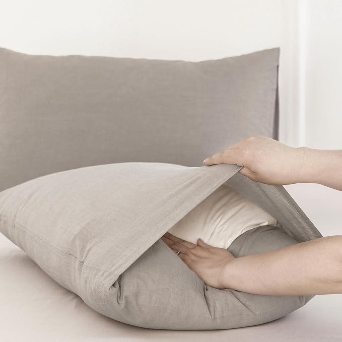 MooMee Bedding Pillowcases Pack of 2 100% Washed Cotton Linen Like Textured - Image 4