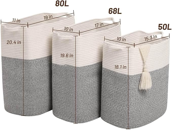 Tall Laundry Basket With Handles, Woven Cotton Rope Big Laundry Hamper Sorters - Image 7
