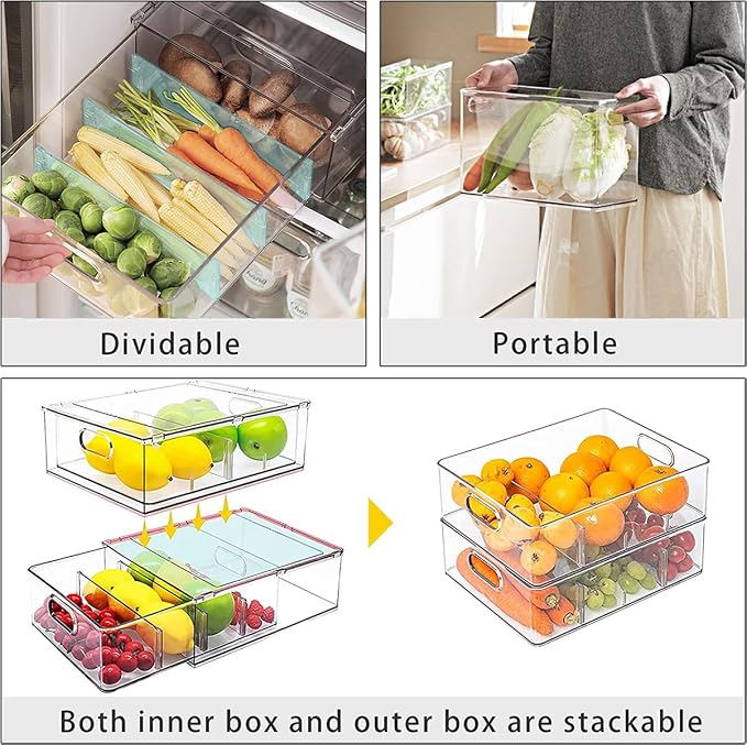 MineSign Stackable Fridge Drawer Pull-Out Bins - Image 4