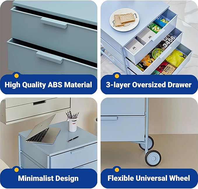 3-Drawer Rotatable End Table, Storage End Table Sofa Side Cabinet, Modern Cream - Image 5