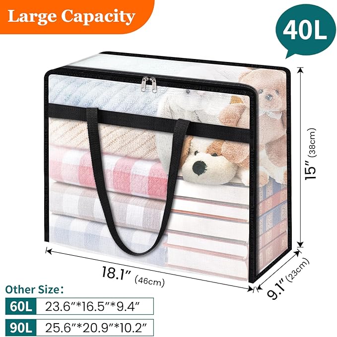 8 Pack Clear Storage Bags for Comforter, Clothes & Bedding, Plastic Blanket - Image 2