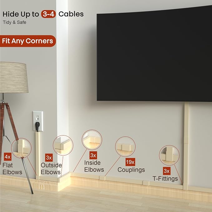 Beige Wire Cover Cable Concealer - 315in Cord Hider Wall Kit - Image 4
