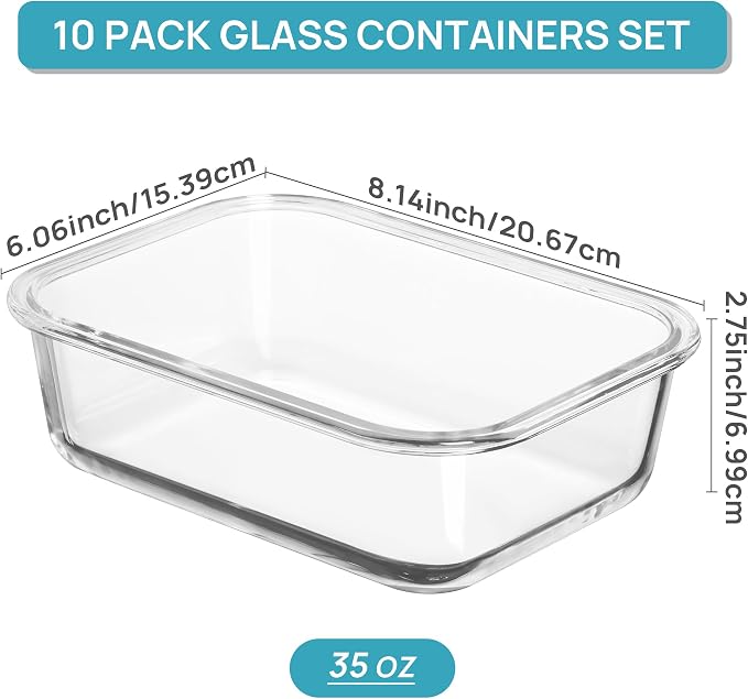 Vtopmart 10 Pack 35oz Glass Food Storage Containers - Image 2