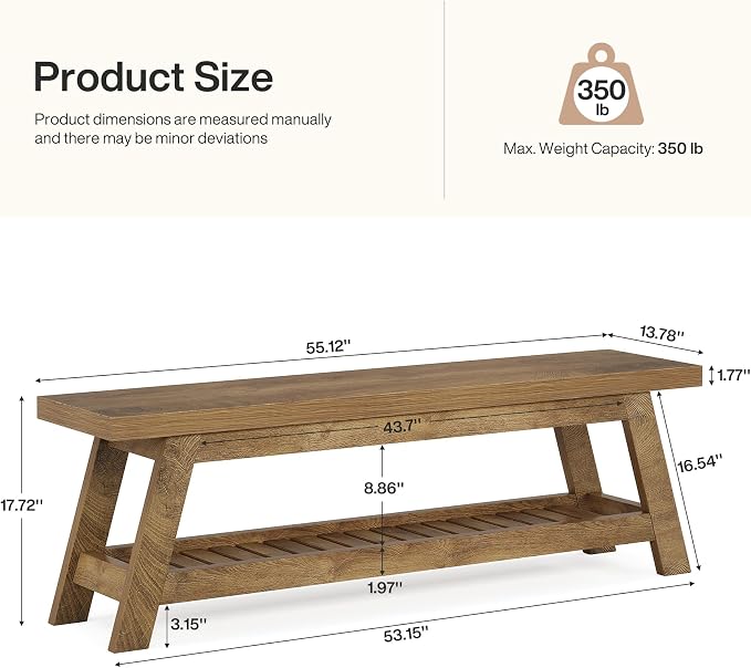 Tribesigns 55" Wood Entryway Bench - Image 2