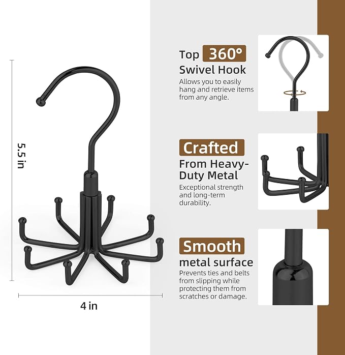 ZEDODIER Tie Hanger for Closet, 2 Pack Rotatable Tie Organizer for Men - Image 5