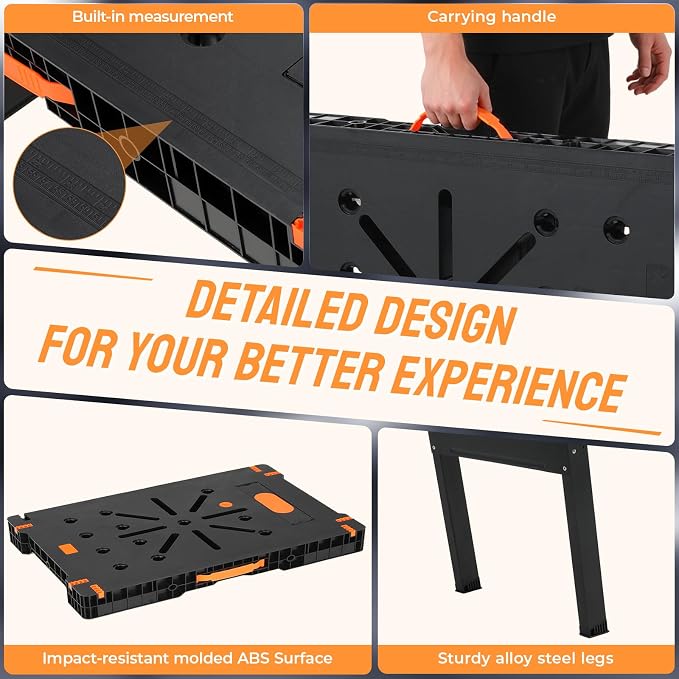 TLGREEN Folding Work Table, Express Portable Workbench, 2 Clamp, Power Strip - Image 4