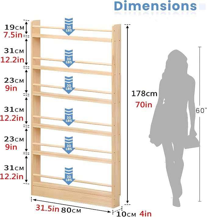 Behind The Door Bookshelf, 6-Tier Wooden Bookcases - Image 2