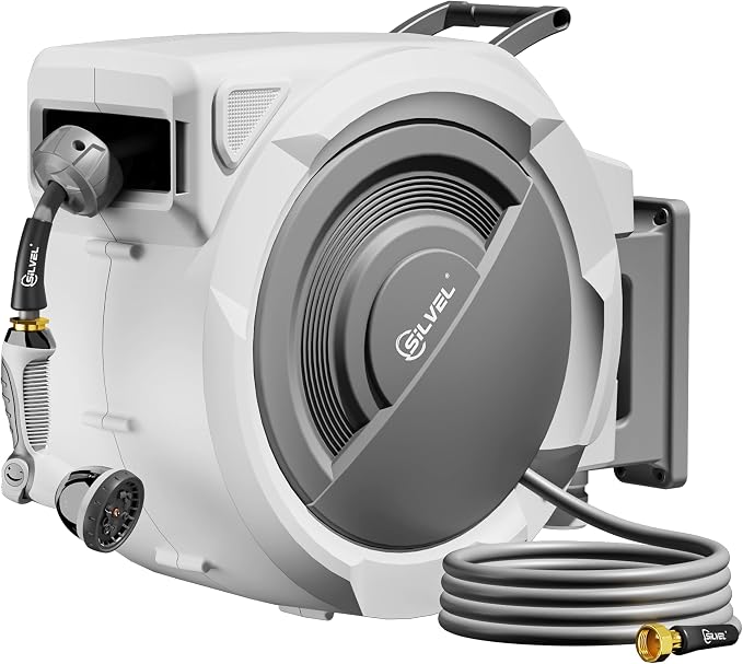 SILVEL Retractable Garden Hose Reel – 1/2 in x 150FT Heavy Duty Automatic Hose by SILVEL