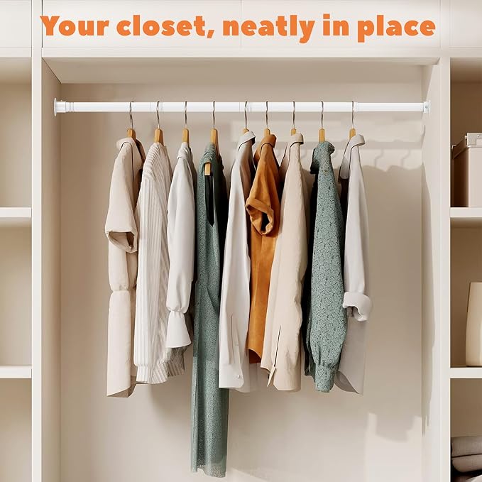 Closet Rod 50-87 Inches, Adjustable Heavy Duty Metal White Closet Rods - Image 7
