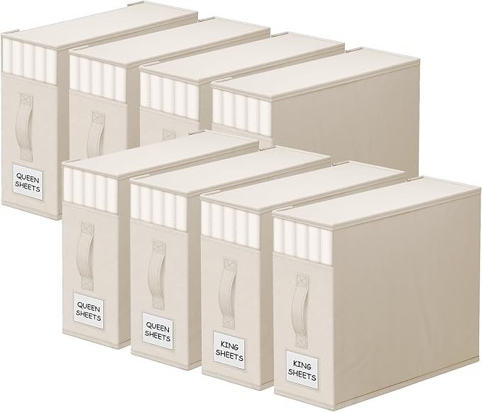 8 Pack Bed Sheet Closet Organizers and Storage, Sturdy Foldable Storage by StorageTastic