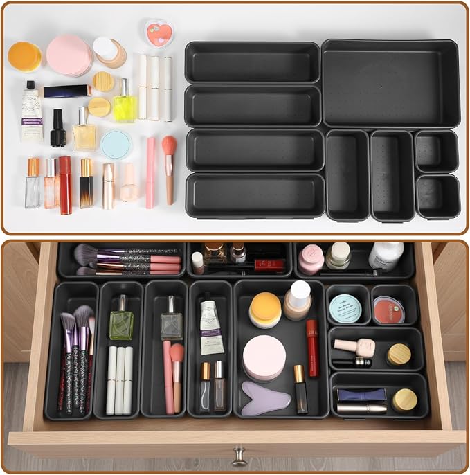 9 Pcs Stackable Drawer Organizer Trays Set, Custom Layout Design - Image 3