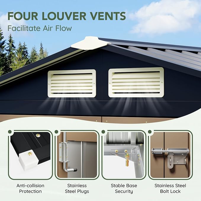 5x3 FT Outdoor Metal Storage Shed, Double Door, 1 Clear Window, Tool Shed - Image 5