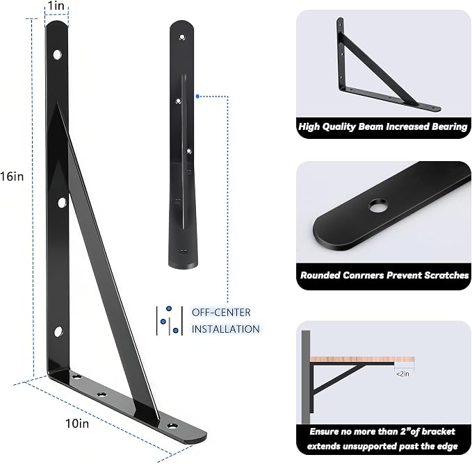 4 Pack L16 x H 10" Heavy Duty Shelf Brackets - Image 2