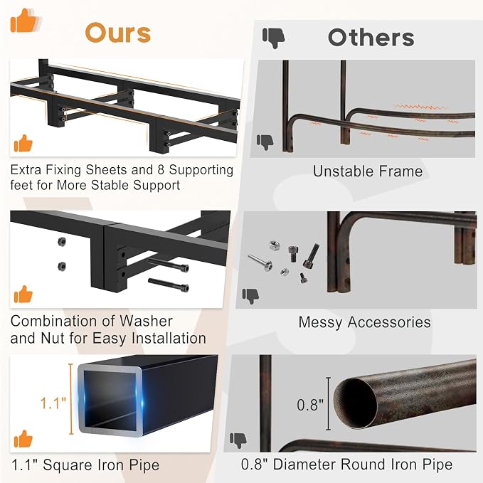 4ft Firewood Rack Outdoor with Waterproof Widened Cover, Heavy Duty Firewood - Image 4