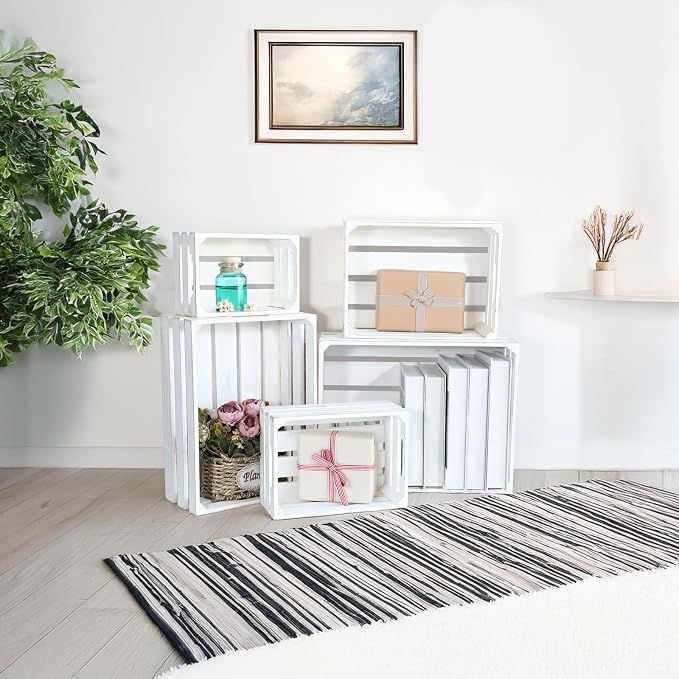 Large Wooden Crates, Rustic Whitewashed Farmhouse Wooden Crate - Image 6