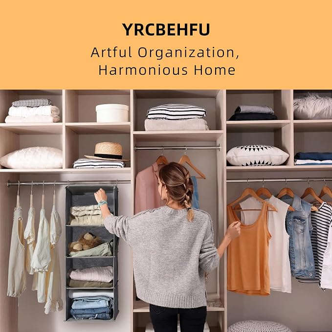 4-Shelf Hanging Closet Organizer and Storage, Collapsible Hanging Shelves - Image 3
