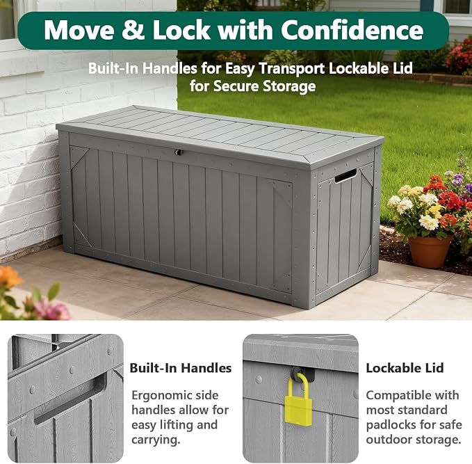 100 Gallon Outdoor Storage Box, Weatherproof Deck Box - Image 7