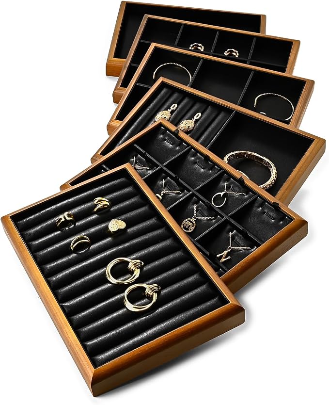 Oirlv Solid Wood 11 Slots Ring Tray Jewelry Organizer Tray Jewelry Drawer - Image 4