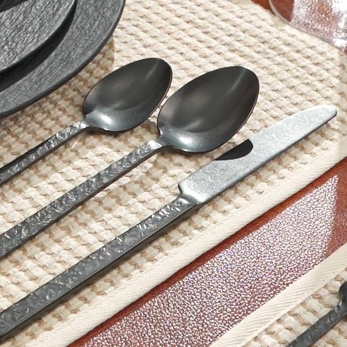 KINGSTONE 40 Pcs Black Hammered Silverware Set - Image 7