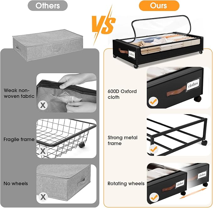 Under Bed Storage with Wheels 2Pack Storage Containers with Clear Window&Label - Image 6