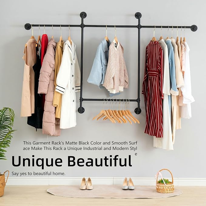 Industrial Pipe Clothing Rack, Hanging Garment Rack, Wall Mounted Pipe Clothes - Image 2