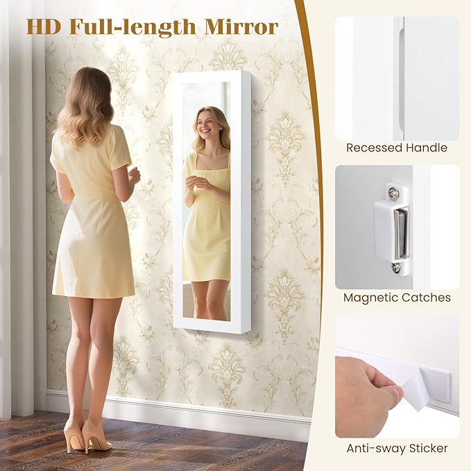 5 LEDs Mirrored Jewelry Cabinet Wall Mounted or Door Hanging, 42” Jewelry Box - Image 6
