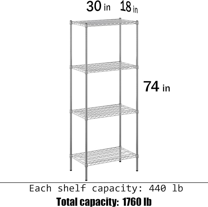 18" Deep x 30" Wide x 74" Height Wire Shelving Kit | 4-Tier | NSF Commercial - Image 3