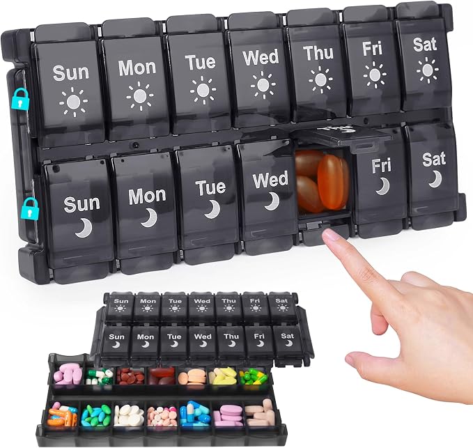 HRX Package Weekly Pill Organizer 2 Times a Day, Easy Fill & Open AM/PM by HRXPackage-ForAllYourPackagingNeeds
