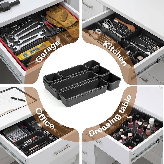 9 Pcs Stackable Drawer Organizer Trays Set, Custom Layout Design - Image 7