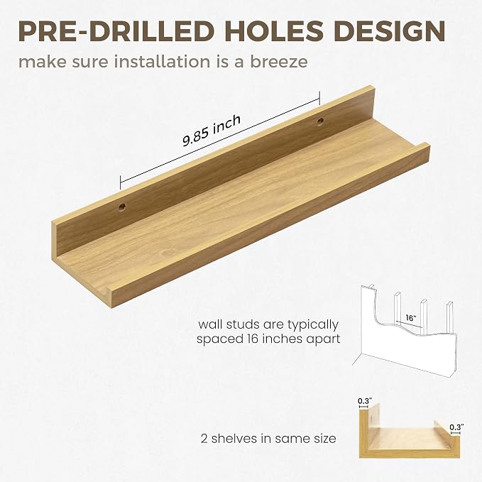 Axeman Floating Shelves for Wall | Picture Ledge Shelf Set of 2 | Rustic Oak - Image 4