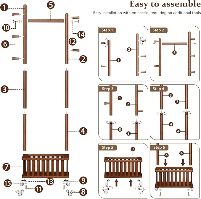 Solid Wood Coat Rack Clothes Rack, Coat Rack Freestanding - Image 7