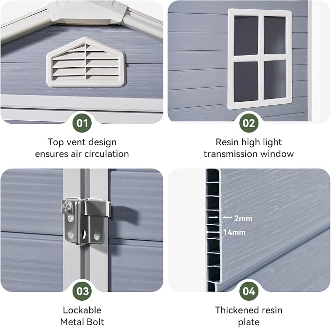 Aoxun 6X8 FT Resin Outdoor Storage Shed - Image 7