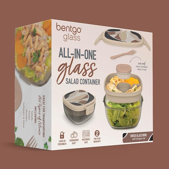Bentgo Glass Prints All-in-One Salad Container - 61oz Tinted Glass Salad Bowl - Image 7