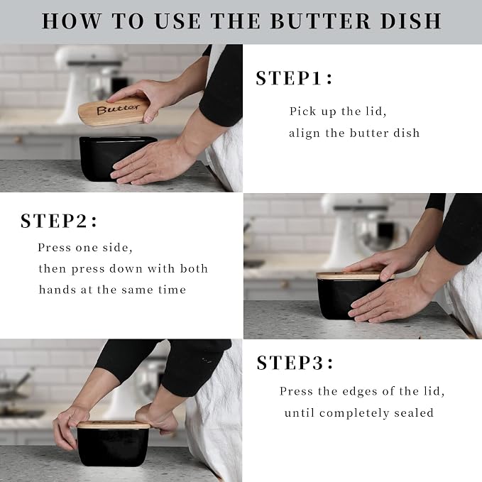 GDCZ Ceramics Butter Dish with Wooden Lid- Large Covered Butter Holder - Image 4